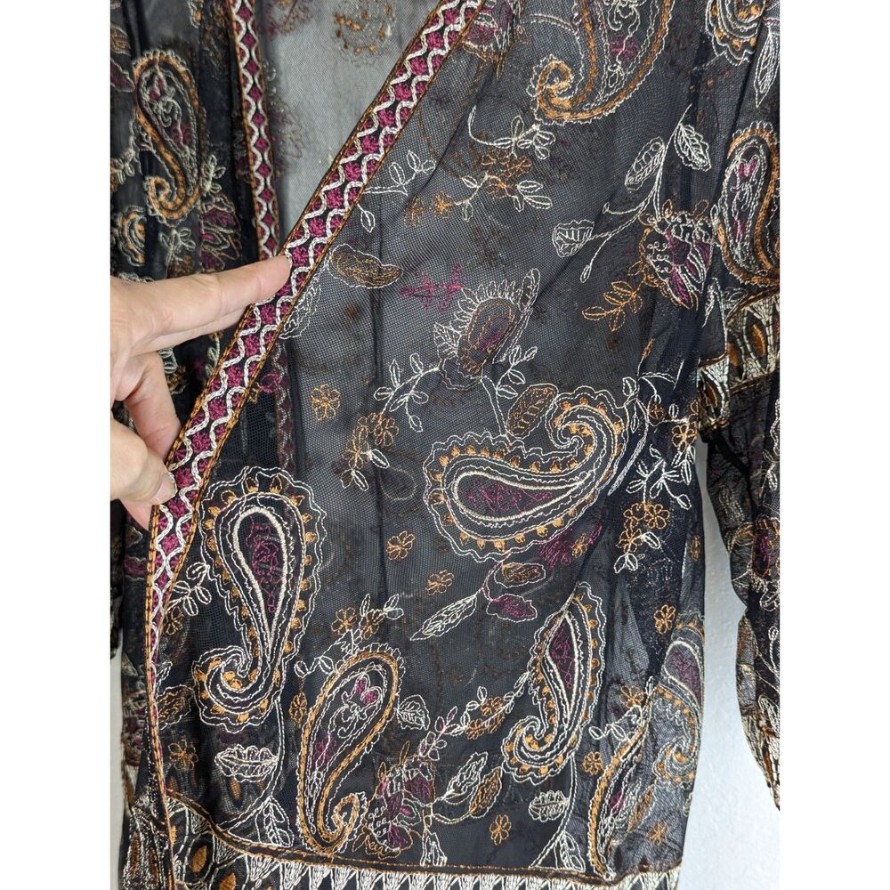 Catherines Plus Size Boho Sheer Open Front Top Jacket Size 1X Embroidery Black - Picture 5 of 12